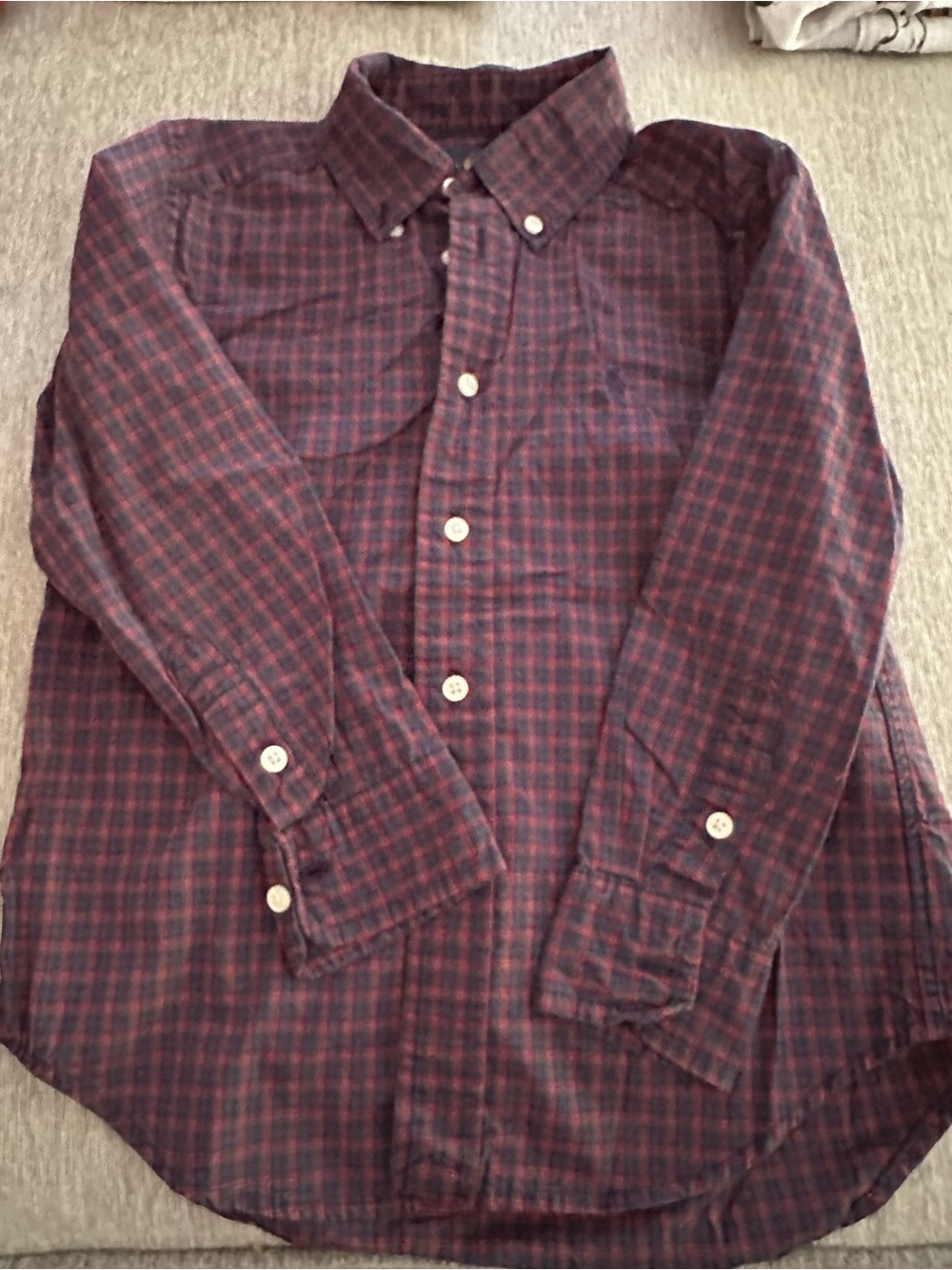 Ralph Lauren Kids Burgundy and Navy Plaid Button-Down Shirt -EUC
